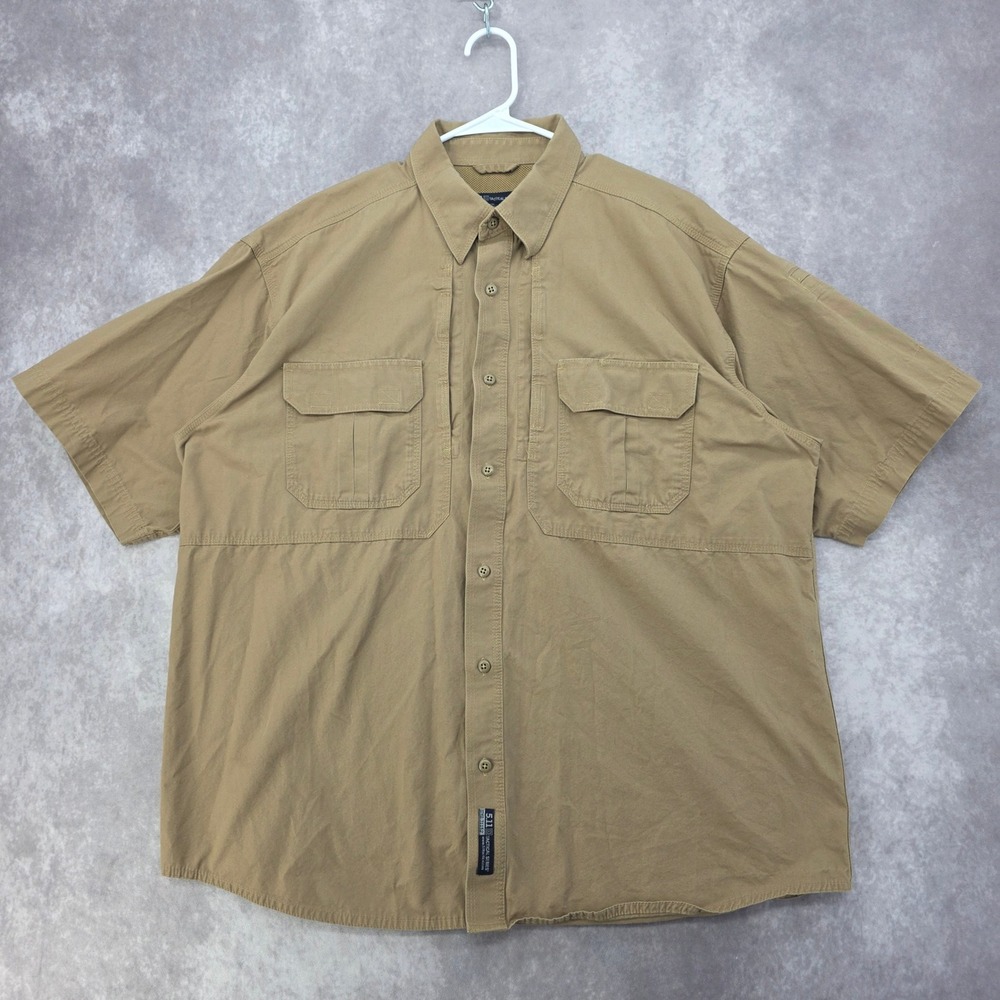 5.11 Tactical Series Khaki Button Down Shirt Mens XL Short Sleeve Cotton 71152